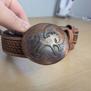 VOGT Vintage Tan Top Grain Leather Belt Size 36 Men Fully Handmade Western